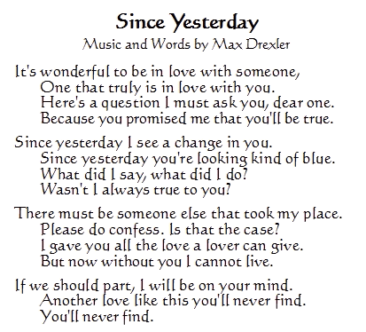 Lyrics to "Since Yesterday" by Max Drexler